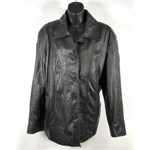 AMERICAN LEATHER Black Long Sleeve Button Leather Coat/Jacket Women - Size 3XL